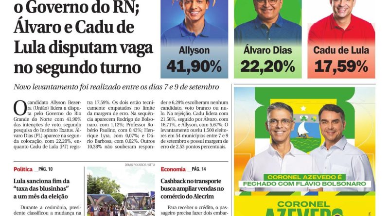 Capa do jornal Agora RN edição 2.412, de 11 de setembro de 2026