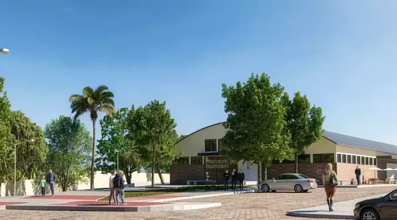 Projeto mostra como ficará a fachada do Mercadão Municipal após ser revitalizado (Foto: Divulgação/Prefeitura de Corumbá)